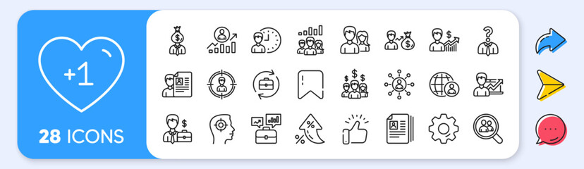 Human Resources, head hunting line icons. Interest rate, AI generate, Inflation icons. Business networking contract, Job Interview and Head Hunting contract icons. Vector