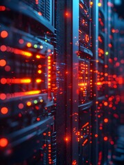 Obraz premium Cybersecurity System Blocking Simulated Network Intrusion with Glowing Data Streams