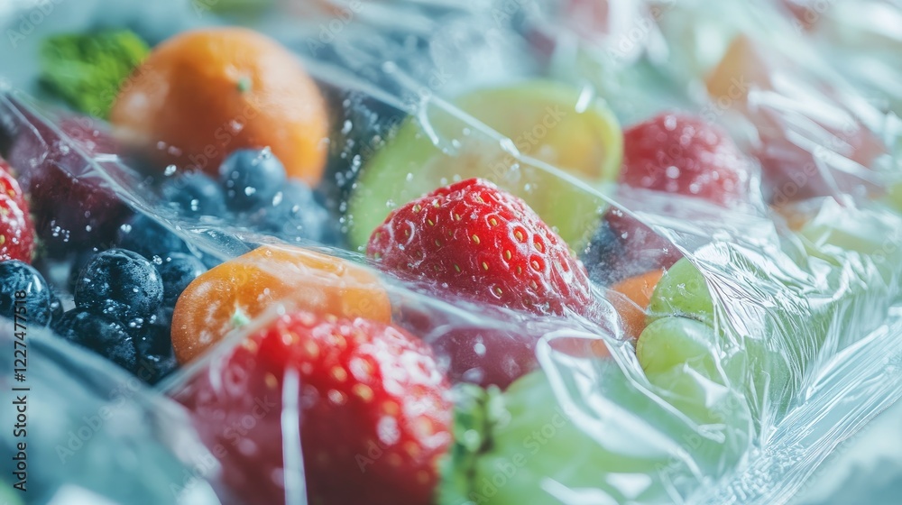 Poster a close-up shot of food packaging with microscopic nanosensors, revealing how they detect harmful su