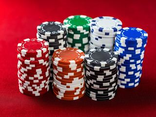 poker chips on red table