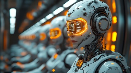 Fototapeta premium Futuristic AI Powered Factory with Automated Product Assembly on Advanced Production Line