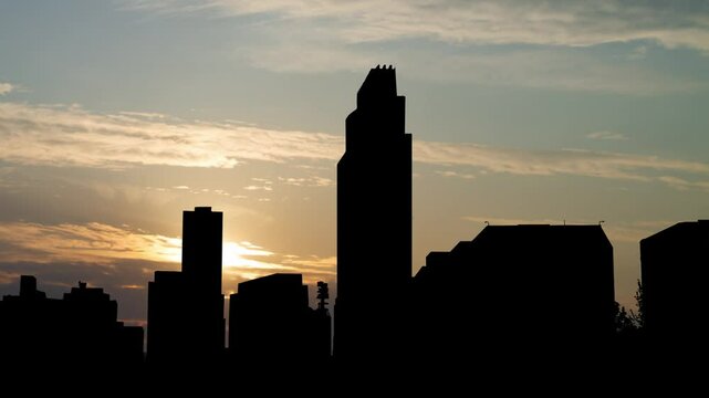 Nebraska: Omaha Downtown Skyline,  Time Lapse at Sunrise with Beautiful Sky, USA