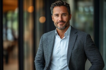 Fototapeta premium Portrait of a smiling confident businessman indoors