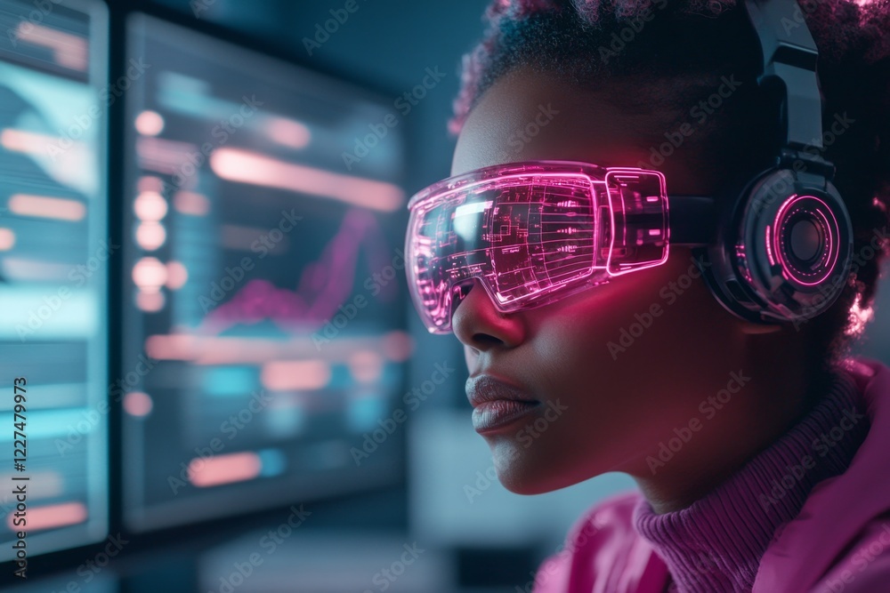 Aufkleber A 3D-rendered image of a consultant explaining a complex idea with interactive holograms, featuring charts, graphs, and glowing light effects