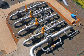 Fototapeta premium Natural gas pipeline in European Union. High pressure pipes on a hot summer day. 