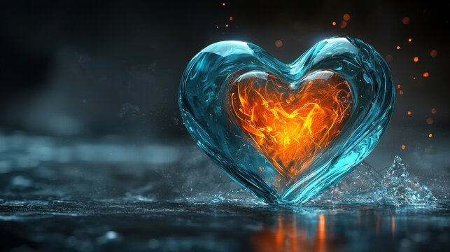 Fiery Heart Encased in Ice Abstract Love Concept Image