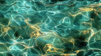 Abstract Teal and Gold Water Texture Shimmering Liquid Design Background