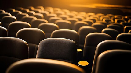 Fototapeta premium Empty cinema seats awaiting moviegoers in dim lighting.