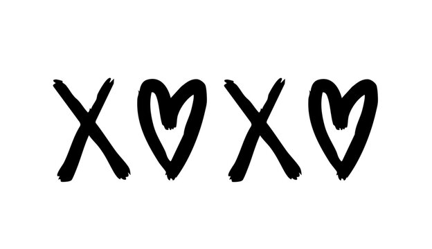 Greeting lettering xo hugs and kisses letter hand drawn grunge graffiti phrase. Ink pastel charcoal collection. 