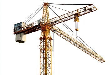 Tower Crane isolated on white background. Heavy Machinery. Construction Crane. Tall Crane Structure. Tower Crane Design Element. Construction Equipment. Tower Crane isolated for Designers.