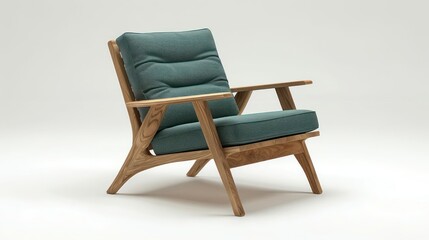 Stylish modern wooden armchair with plush cushions, set against a minimalist backdrop for home decor
