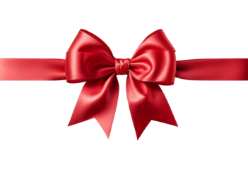  A  vibrant red satin ribbon tied into a perfect bow with smooth isolated on white and transparent background.
