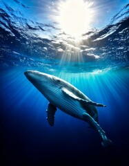 Obraz premium 海で泳ぐ野生の大きなクジラ