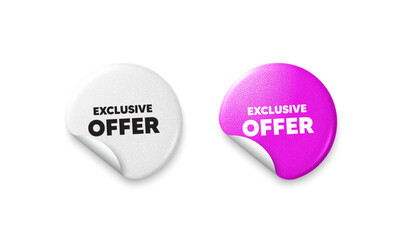 Exclusive offer sticker tags. Glitter paper price badge. Exclusive offer tag. Sale price sign. Advertising discounts symbol. Offer round sticker. Promo banner. Vector