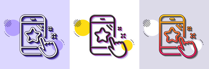 Star rating line icon. Halftone dotted pattern. Gradient icon with grain shadow. Feedback phone sign. Customer satisfaction symbol. Line star rating icon. Various designs. Vector