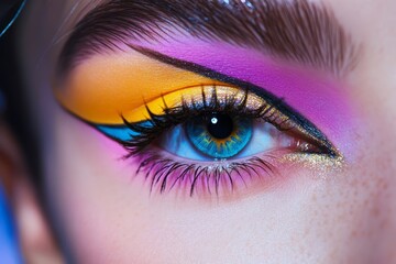 Vibrant eye makeup with colorful eyeshadow and eyeliner