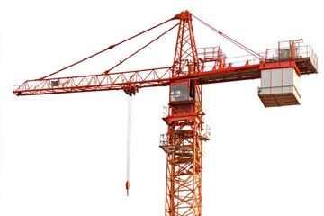 Tower Crane isolated on white background. Heavy Machinery. Construction Crane. Tall Crane Structure. Tower Crane Design Element. Construction Equipment. Tower Crane isolated for Designers.