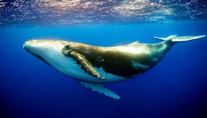 Fototapeta premium 海で泳ぐ野生の大きなクジラ