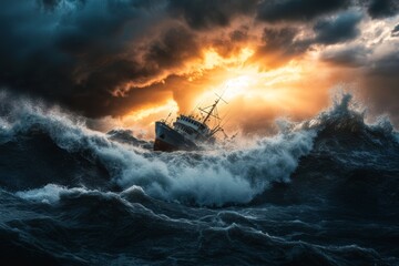 fishing boat in stormy seas