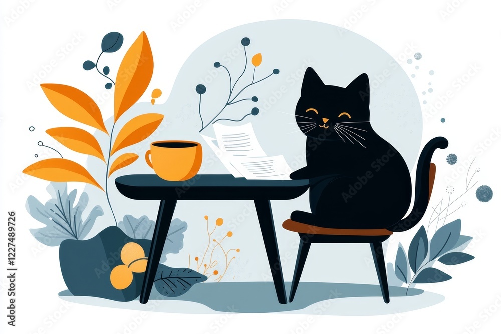 Poster a colorful 2d flat design of a consultant sitting across a table from a client, reviewing papers and