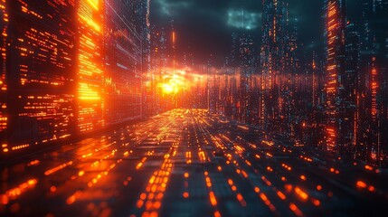 Fototapeta premium Futuristic Digital Dashboard Showcasing Real Time Market Trends Glowing Charts and Financial Transactions