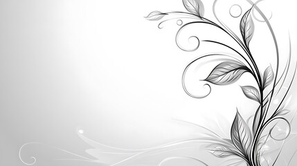 Elegant Grey Floral Design With Swirling Vines And Leaves