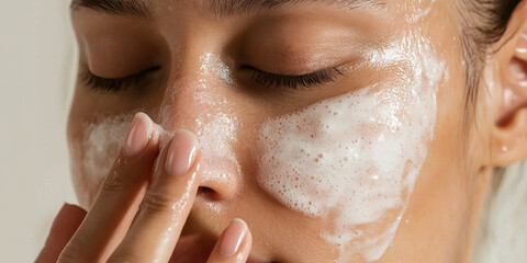 Close-up of Face with Cleansing Foam