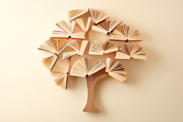 tree with books like leaves on light background