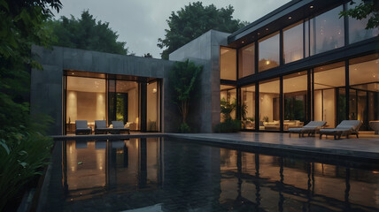 Obraz premium the bridge in the park, building in the city, pool, modern house, light