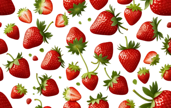 A fresh strawberries, including whole, stemmed, and halved strawberries, isolated on transparent and white background. - Powered by Adobe