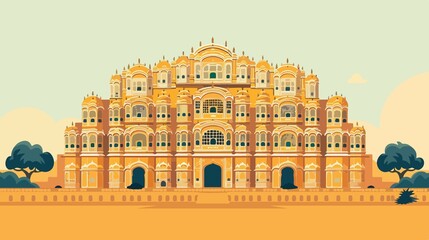 Hawa Mahal Jaipur Monument Flat Vector Illustration