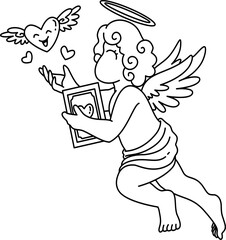 Hand drawn cute cupid boy cartoon doodle outline 