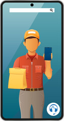 delivery man by phone courier service vector illustration isolated on white background