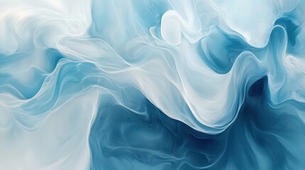 Obraz premium Abstract fluid art in soft blue and white tones, creating a serene and calming atmosphere.