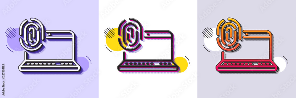 Poster computer fingerprint line icon. halftone dotted pattern. gradient icon with grain shadow. finger pri