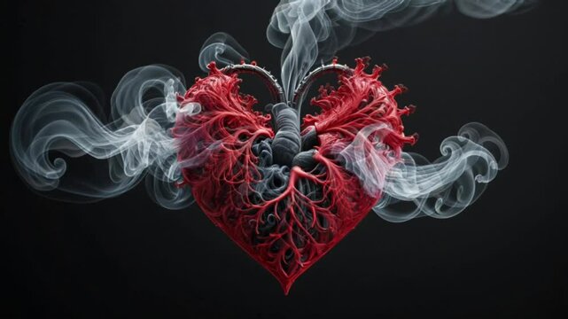 A digital art composition that combines organic heart shapes with dynamic smoke textures