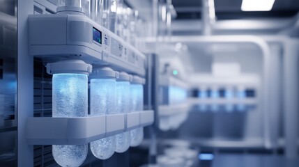 Advanced laboratory equipment with glass jars showcasing innovative scientific processes.