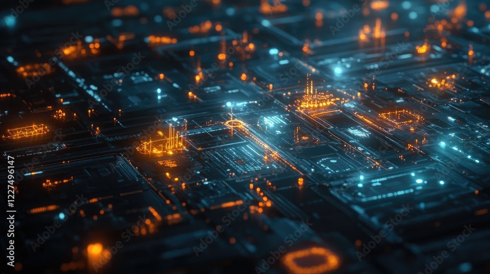 Aufkleber A futuristic scene showing multiple interconnected devices with glowing data nodes and symbols, representing a seamless flow of information across technologies