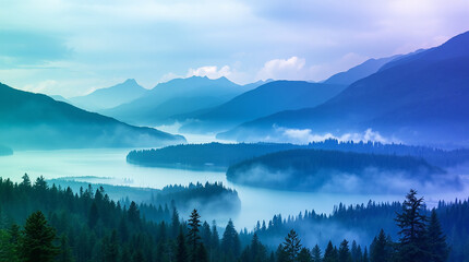 lake in the mountains fog
