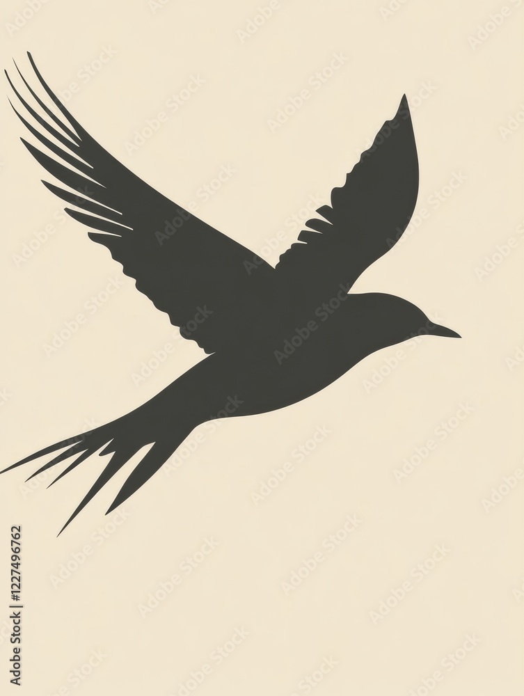 Fototapete silhouette of a bird in flight over a light background captured in a minimalist style during dayligh
