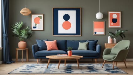 Fototapeta premium Modern living room interiors artistic decor and cozy environment photography