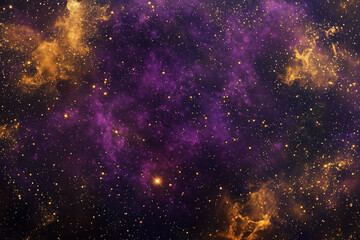 Naklejka premium Cosmic nebula background, purple and gold star clusters, supernova explosion, hyper-realistic, deep space texture, for sci-fi book covers or posters
