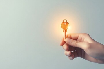 A flat design of an outstretched hand holding a glowing key, symbolizing entitlement to access or opportunity, rendered in soft gradients and clean lines