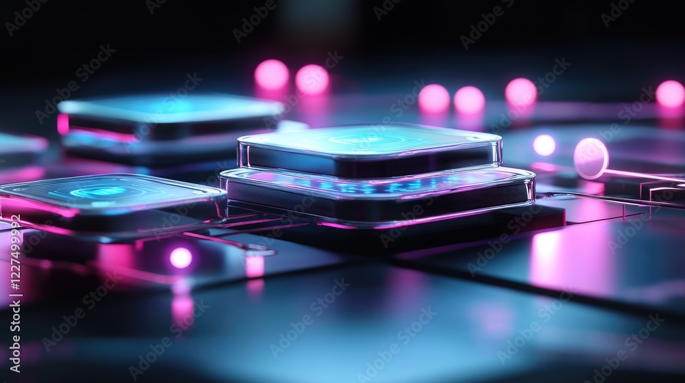 Poster A high-tech image of several devices interconnected with glowing data nodes, symbolizing the future of technology and seamless digital transformation across platforms