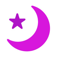 Purple Crescent Moon and Star on White Background