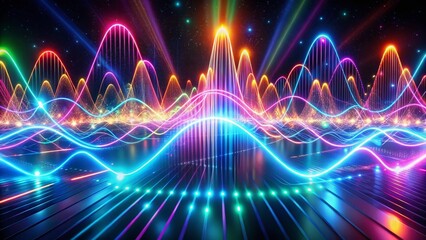 Abstract Neon Light Audio Waves: High-Resolution Stock Photo of Vibrant Sound Visualization