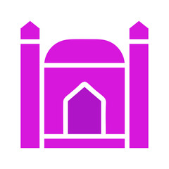 A simple purple icon of a building with two towers