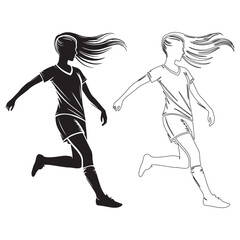Dynamic female soccer player silhouette in motion.