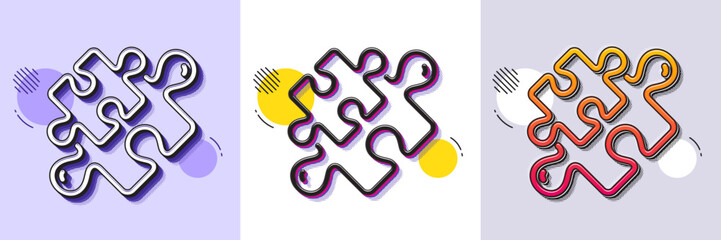 Obraz premium Puzzle pieces line icon. Halftone dotted pattern. Gradient icon with grain shadow. Jigsaw game challenge sign. Business solution symbol. Line puzzle icon. Various designs. Vector