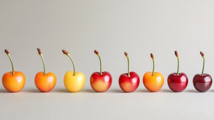 A collection of fresh, vibrant cherries displayed in bright, natural colors, highlighting their juicy texture